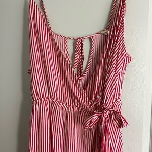 Red and White Striped Women's Romper with Midi Skirt